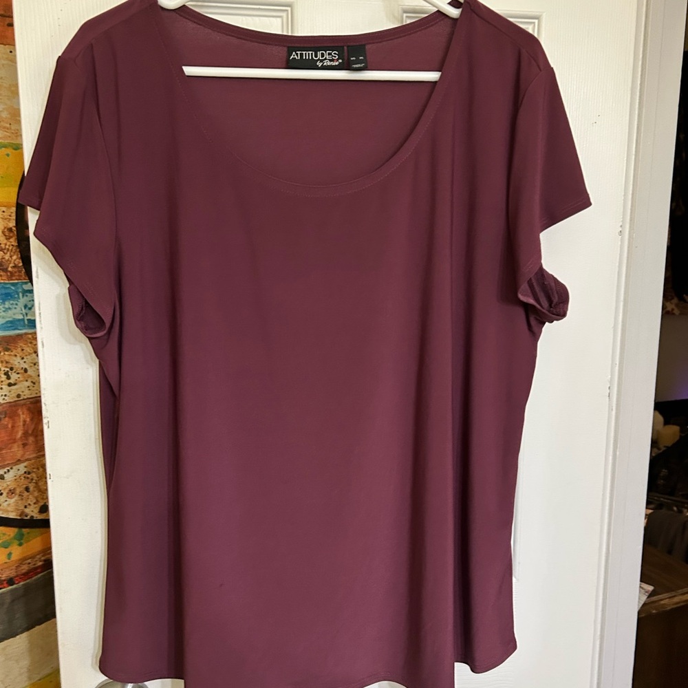 Attitudes by Renee Red Relaxed Short Sleeve Blouse